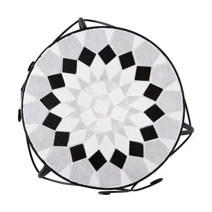 Plant stand set of 3 with ceramic tiles, black and white