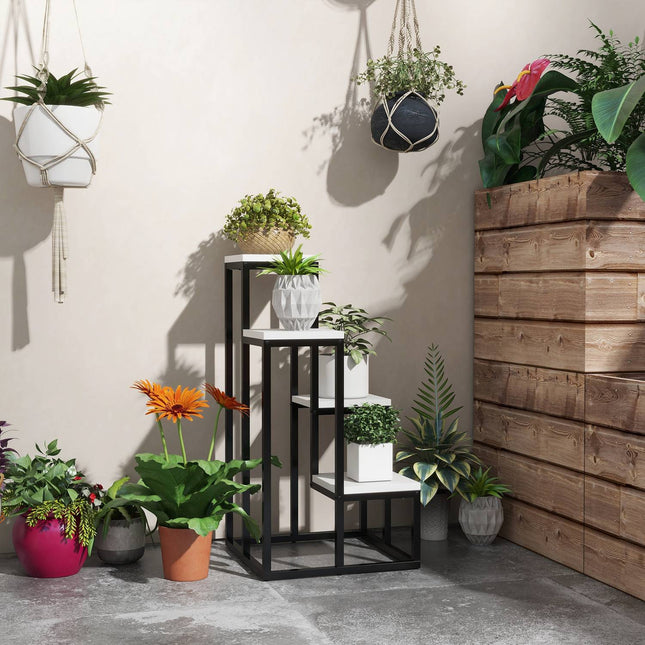 Steel plant stand, 4-tier flower shelf for garden, 34x34x70 cm