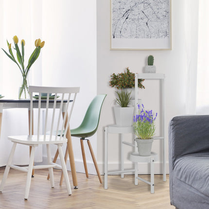 Plant Stand with Round Metal & Plastic Shelves