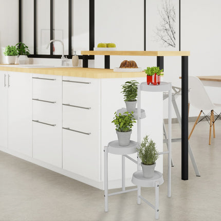 Plant Stand with Round Metal & Plastic Shelves