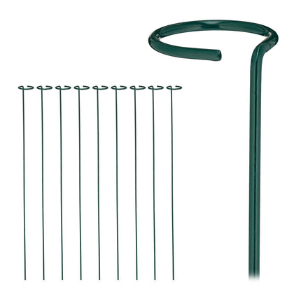 Plant Supports with Ring, Set of 10 Metal Stakes