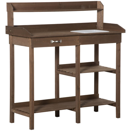 Wooden garden plant table with tub, brown - 117 x 45 x 121 cm