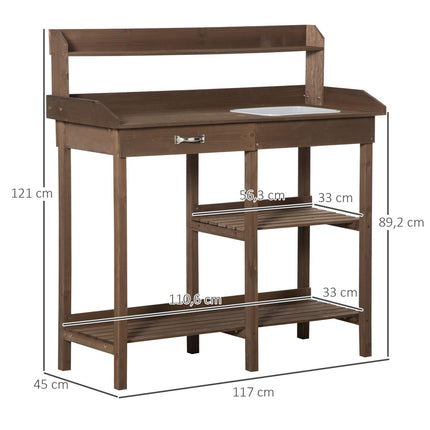 Wooden garden plant table with tub, brown - 117 x 45 x 121 cm