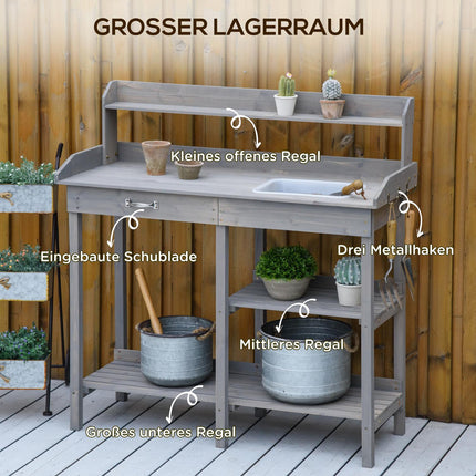 Garden table with tub for flowers, Gray 117×45×121 cm