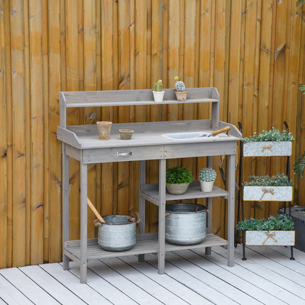 Garden table with tub for flowers, Gray 117×45×121 cm