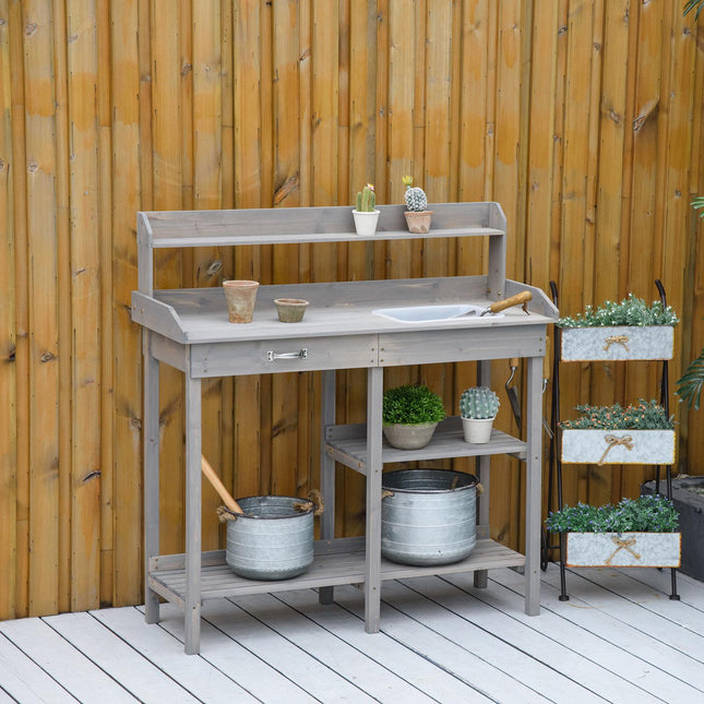 Garden table with tub for flowers, Gray 117×45×121 cm