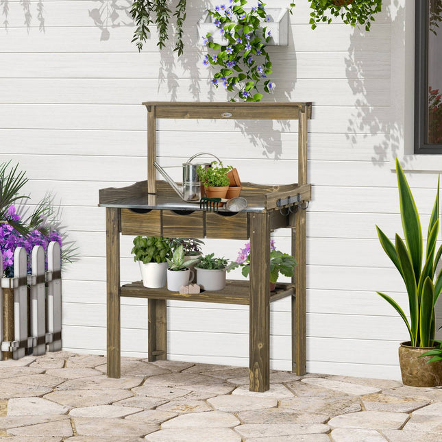 Garden table with 3 drawers & hooks, 78x38x112 cm