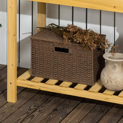 Extendable wooden garden table with sink and storage