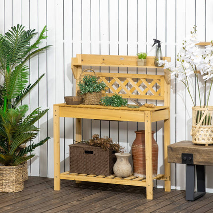 Extendable wooden garden table with sink and storage