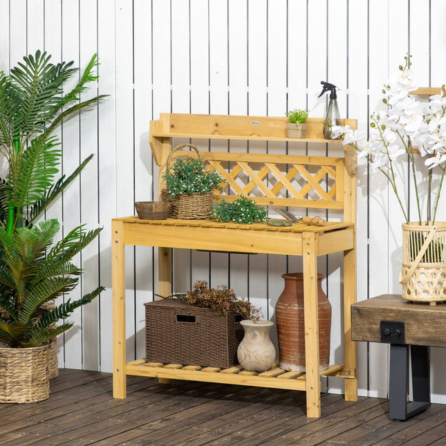 Extendable wooden garden table with sink and storage