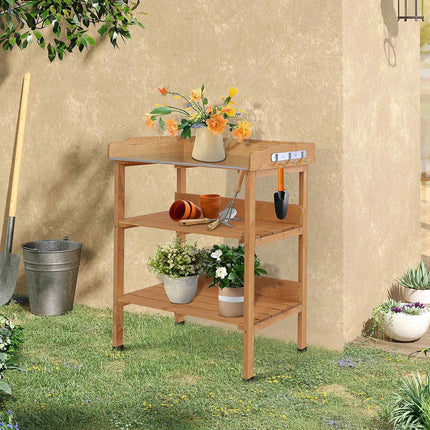 Wood and metal plant table - durable gardening workstation