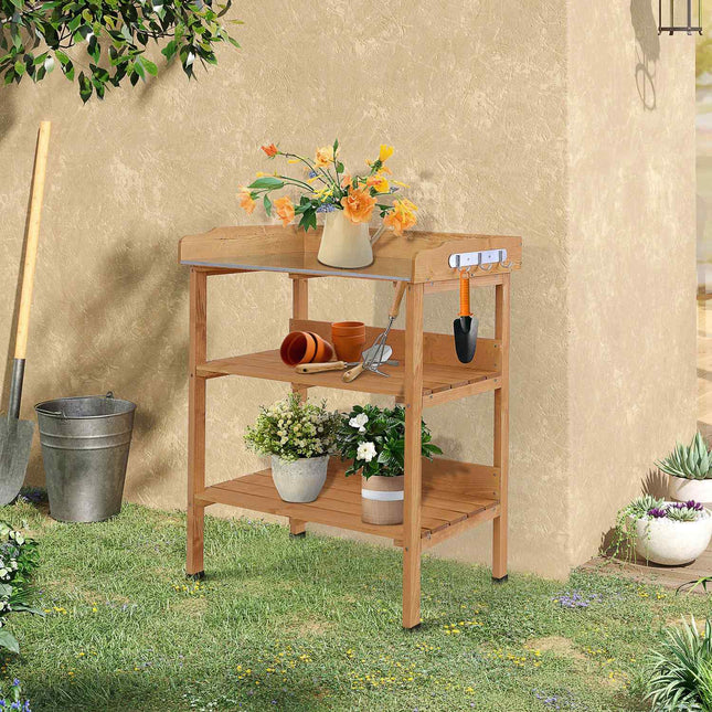 Wood and metal plant table - durable gardening workstation