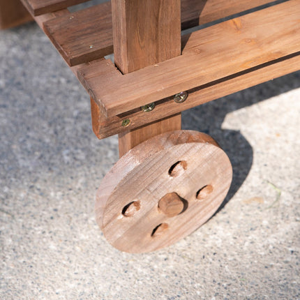 Garden spruce wooden planter table with sink and wheels