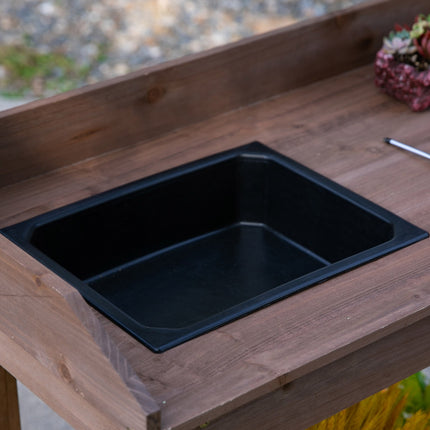 Garden spruce wooden planter table with sink and wheels