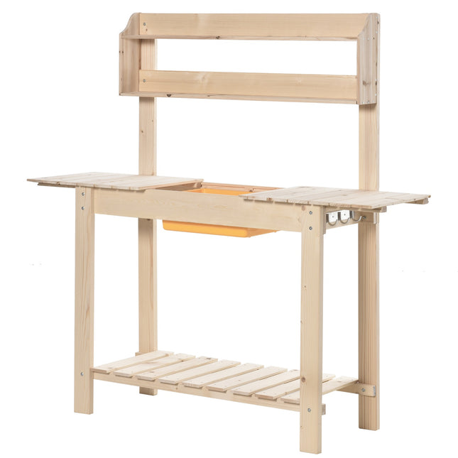 Adjustable spruce garden table with hooks - 100x40x140 cm