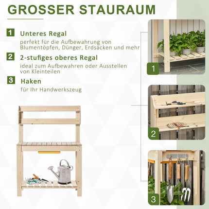 Adjustable spruce garden table with hooks - 100x40x140 cm