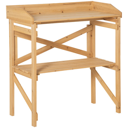 Wooden planter table with storage, Light brown, 80x40x84 cm