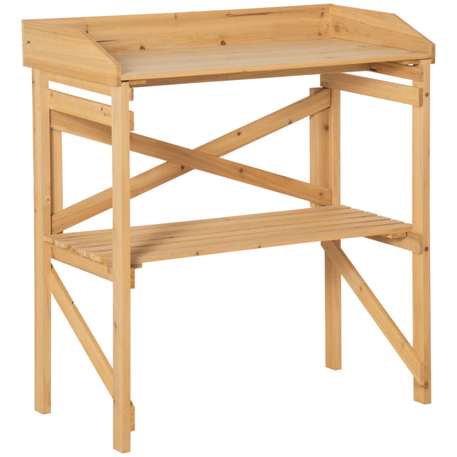Wooden planter table with storage, Light brown, 80x40x84 cm