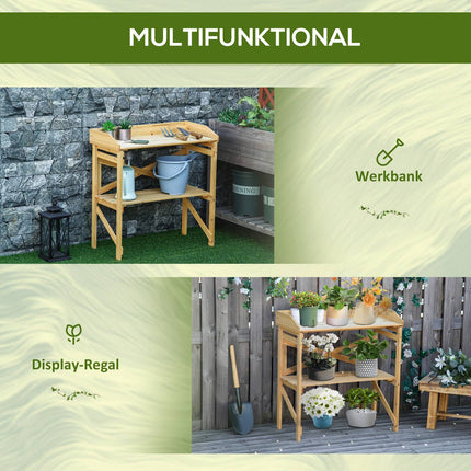 Wooden planter table with storage, Light brown, 80x40x84 cm