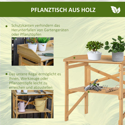 Wooden planter table with storage, Light brown, 80x40x84 cm