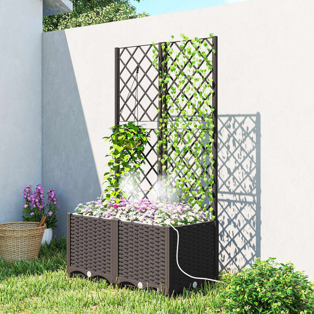 Planter Box Set with Trellis, Timer, Drainage, 80x40x136 cm