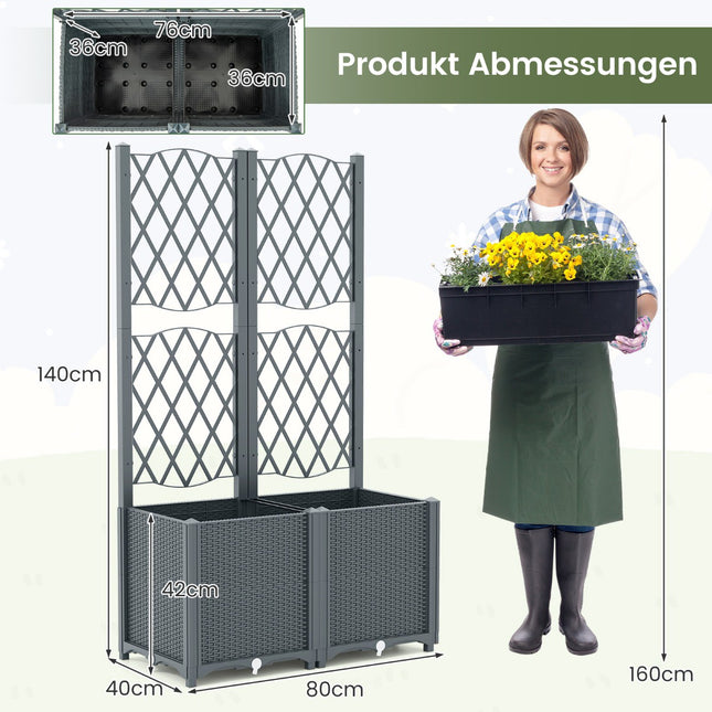 Planter Box with Trellis, Self-Watering, 80x40x140 cm, Gray