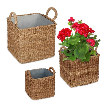Planter basket with zinc tray set of 3