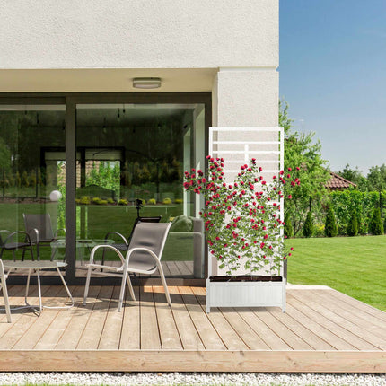 Planter box with trellis wall in white