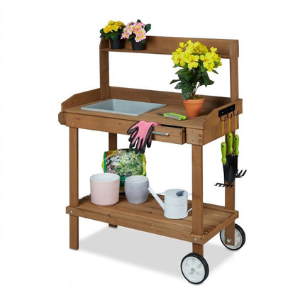 Planter table brown with wheels