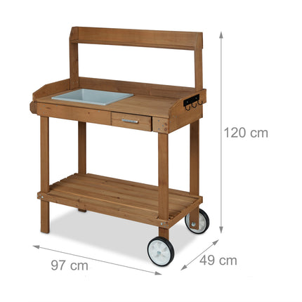 Planter table brown with wheels