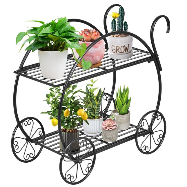 Plant shelf flower shelf 2-tier flower stand freestanding 60 x 35 x 66 cm black