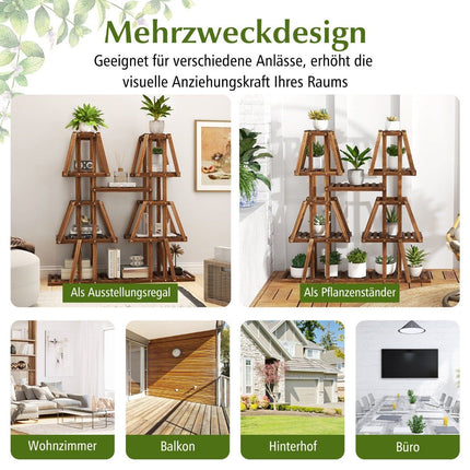 Plantenplank houten plantentrap trapezium bloemenplank bloemenbank plantenstandaard 113 x 27 x 114 cm bruin