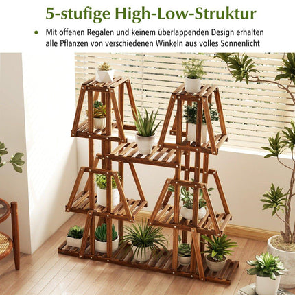 Plantenplank houten plantentrap trapezium bloemenplank bloemenbank plantenstandaard 113 x 27 x 114 cm bruin