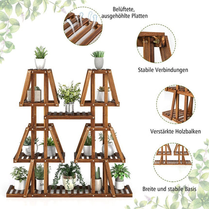 Plantenplank houten plantentrap trapezium bloemenplank bloemenbank plantenstandaard 113 x 27 x 114 cm bruin