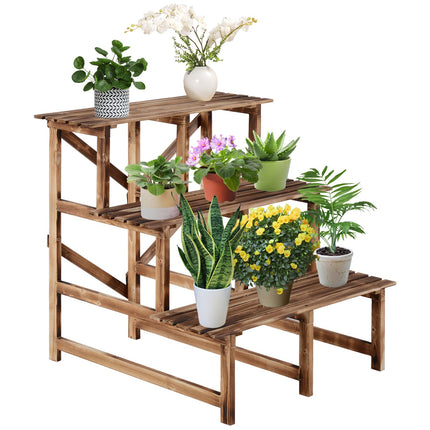 Plantentrap bloemenplank 3 treden van dennenhout 80 x 80 x 78 cm voor tuin, balkon en terras
