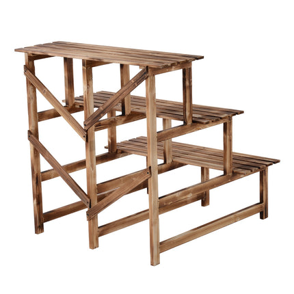 Plantentrap bloemenplank 3 treden van dennenhout 80 x 80 x 78 cm voor tuin, balkon en terras