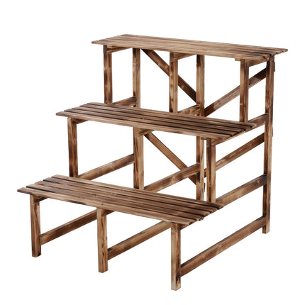 Plantentrap bloemenplank 3 treden van dennenhout 80 x 80 x 78 cm voor tuin, balkon en terras