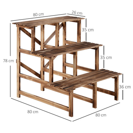 Plantentrap bloemenplank 3 treden van dennenhout 80 x 80 x 78 cm voor tuin, balkon en terras
