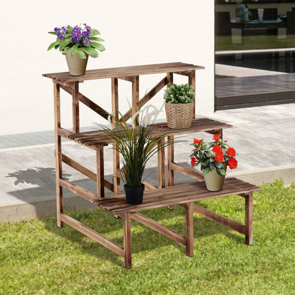 Plantentrap bloemenplank 3 treden van dennenhout 80 x 80 x 78 cm voor tuin, balkon en terras