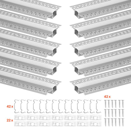 Plaster-In LED Strip Channel, 10-Pack 6.6ft, Milky Cover