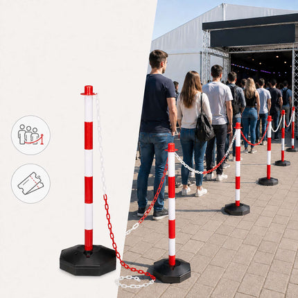 Plastic Barrier Posts with Chain, Red/White – Pack of 10