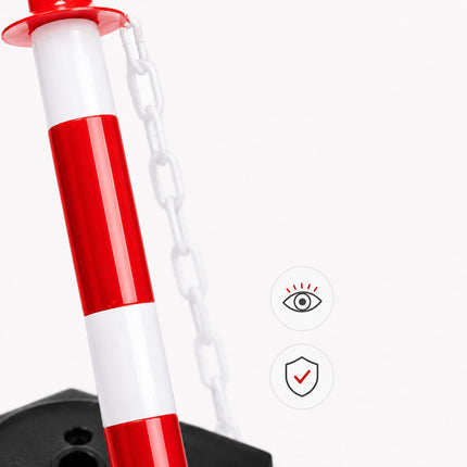 Plastic Barrier Posts with Chain, Red/White – Pack of 10