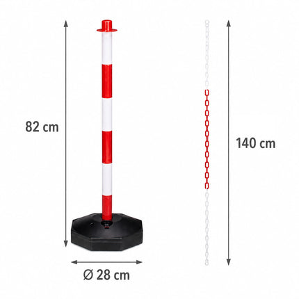 Plastic Barrier Posts with Chain, Red/White – Pack of 10
