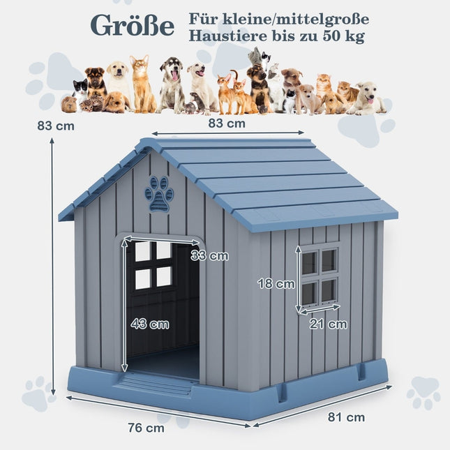 Plastic Dog House, Waterproof & Insulated, Blue, Indoor/Outdoor