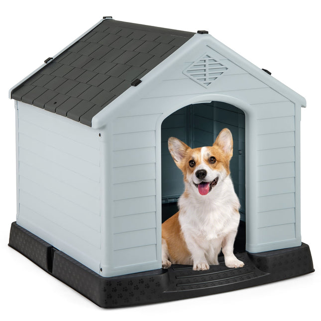 Plastic Dog House with Raised Floor & Waterproof Roof