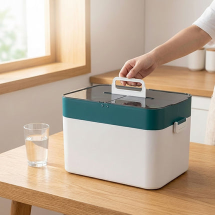 Plastic Medicine Storage Box, 4 Compartments, White