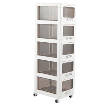 Plastic Rolling Storage Cart, 5-Tier, Lockable Wheels