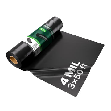 Plastic Sheeting Roll, 3 x 50 ft, 4 Mil, Black Vapor Barrier