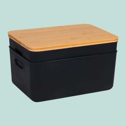 Plastic Storage Box Set with Bamboo Lid, Stackable
