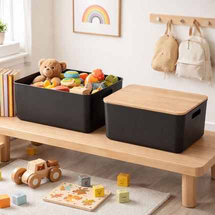Plastic Storage Box Set with Bamboo Lid, Stackable